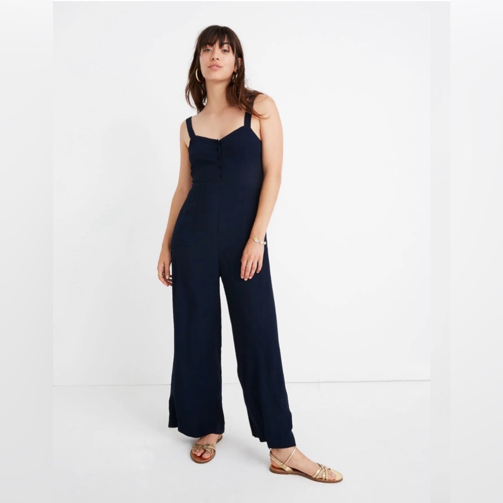 Madewell Button-Front Wide-Leg Jumpsuit Navy Size 10